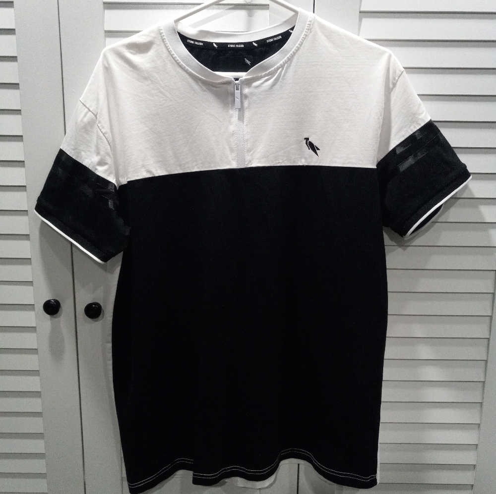 Stone Falcon Men's Zipper Detail Black & White Shirt